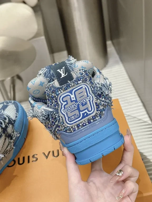 View 7 of Blue Denim-Textured LV-Style High-Tops: Luxe Streetwear Sneakers