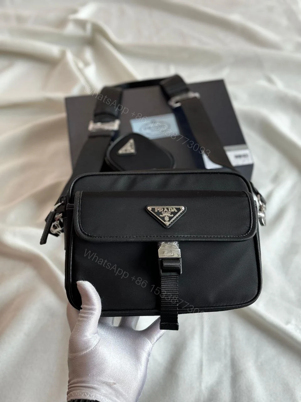 View 2 of Re-Nylon leather and recycled-nylon shoulder bag Rectangular
