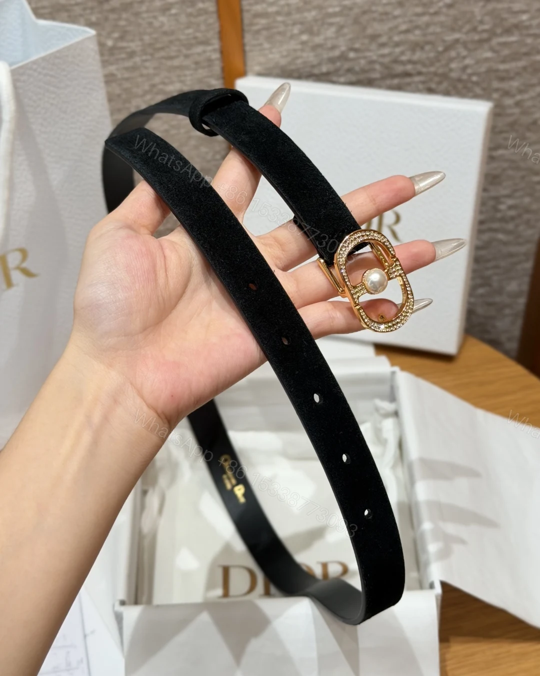 Dior高仿女士CD珍珠細腰帶黑色經典百搭優雅氣質時尚款 — view 1