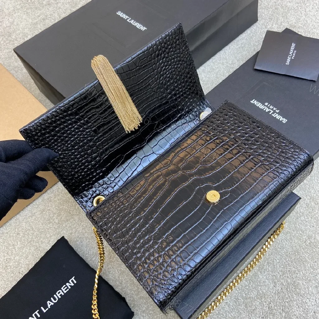 View 9 of Black Crocodile Leather Wallet with Gold Tassel