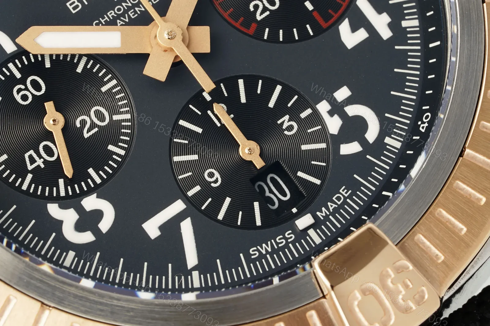View 6 of KOR Factory Breitling Avenger B01 Chronograph 45 – Rose Gold and Stainless Steel with Black Dial and Strap