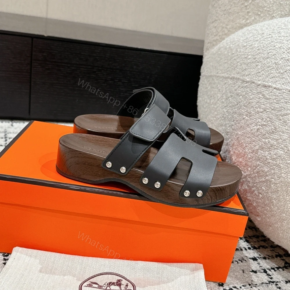 View 2 of 高仿Hermes*Kos系列H251012Z0厚底木質拖鞋黑色4CM免檢版