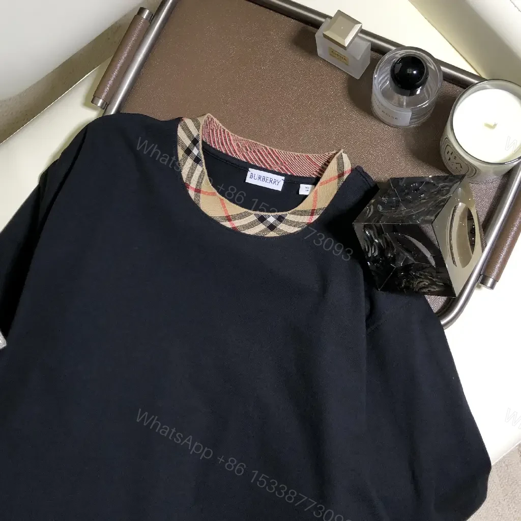 View 5 of Solid Black Short-Sleeve Tunic with Plaid Collar