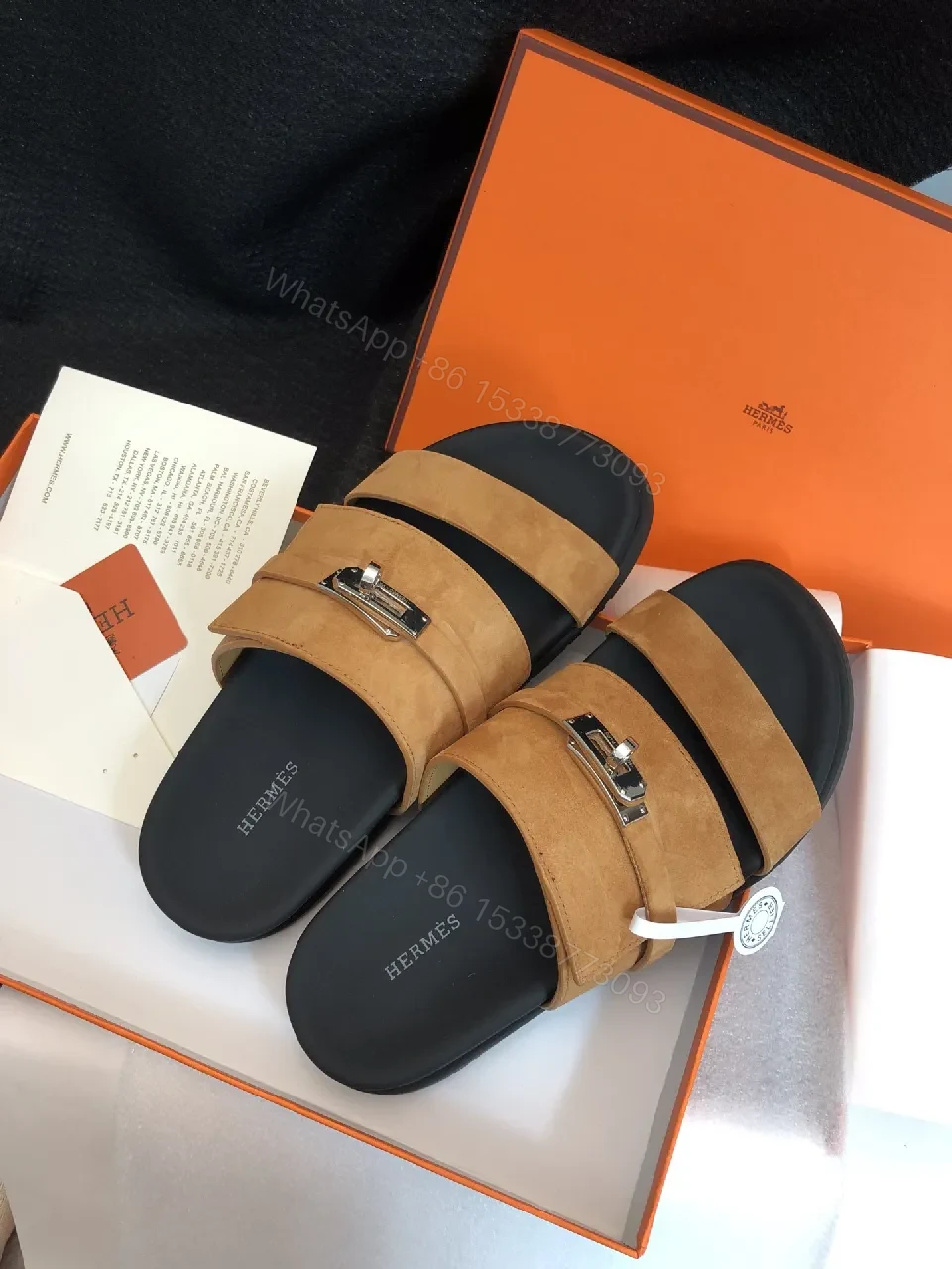 View 5 of Two-Strap Nubuck Leather Sandals - Signature Hardware, All-Day Comfort