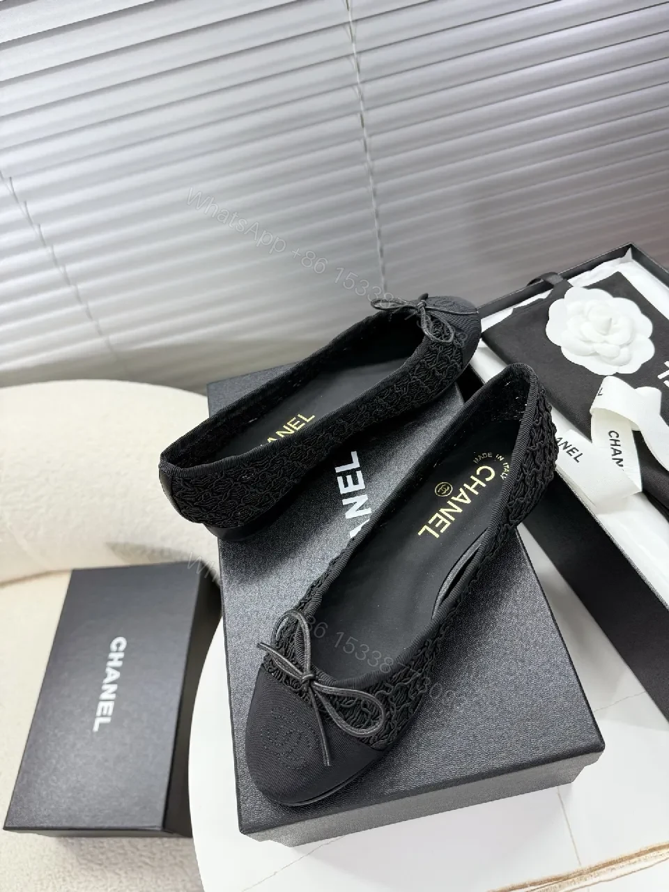 View 2 of Lace Knit Ballet Flats: Subtle Bow, All-Day Comfort, Black