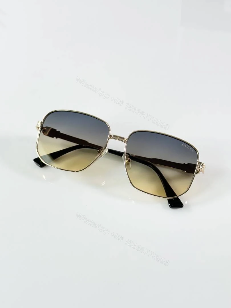 View 3 of First Copy Gucci Aviator Sunglasses Gold Frame Gradient Grey Brown Lens