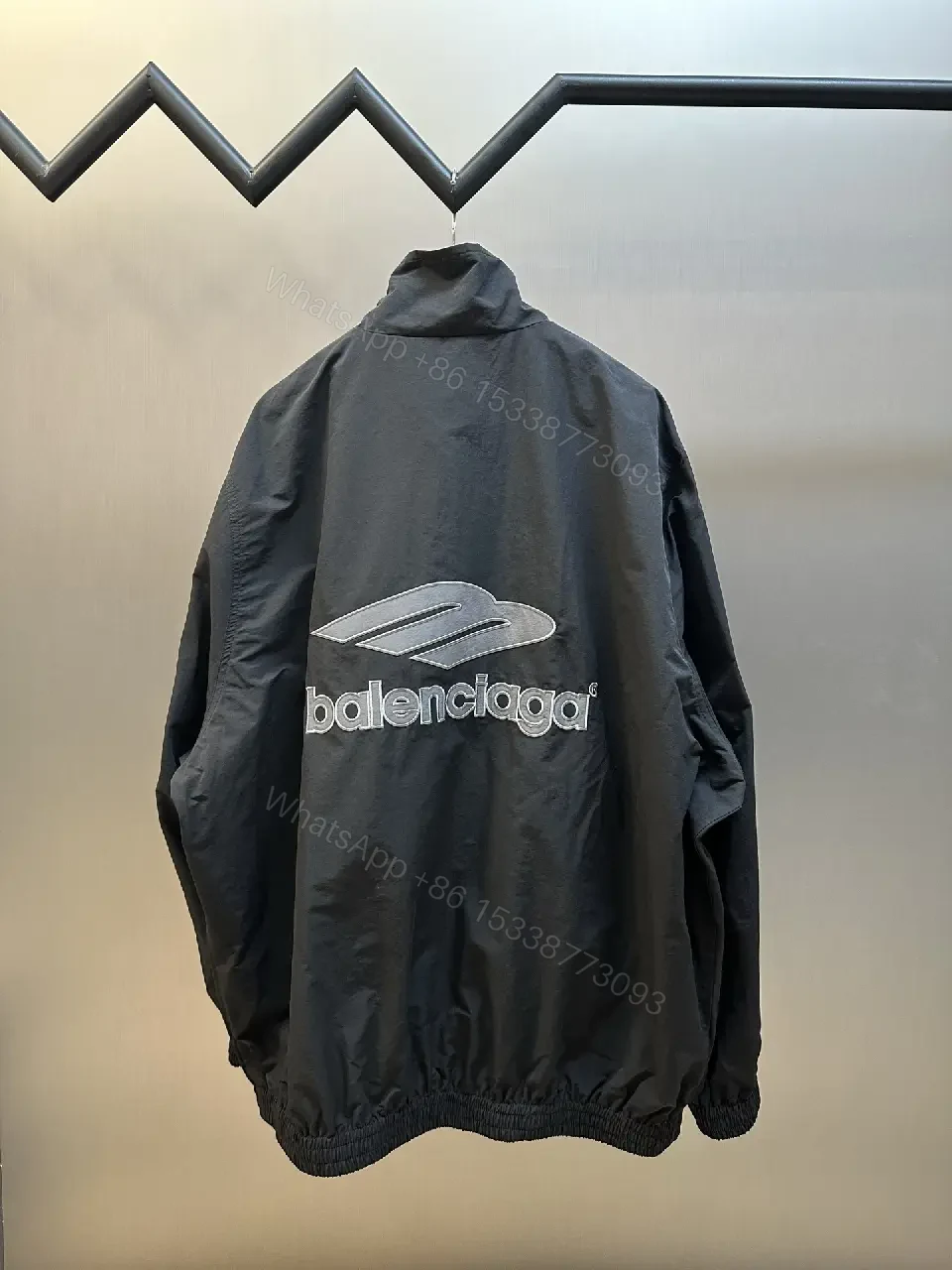 View 4 of Black Nylon Windbreaker Modern Logo-Driven Streetwear Jacket
