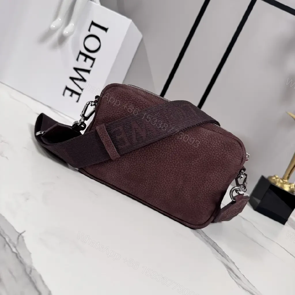 View 4 of Compact Burgundy Pebbled Leather Messenger
