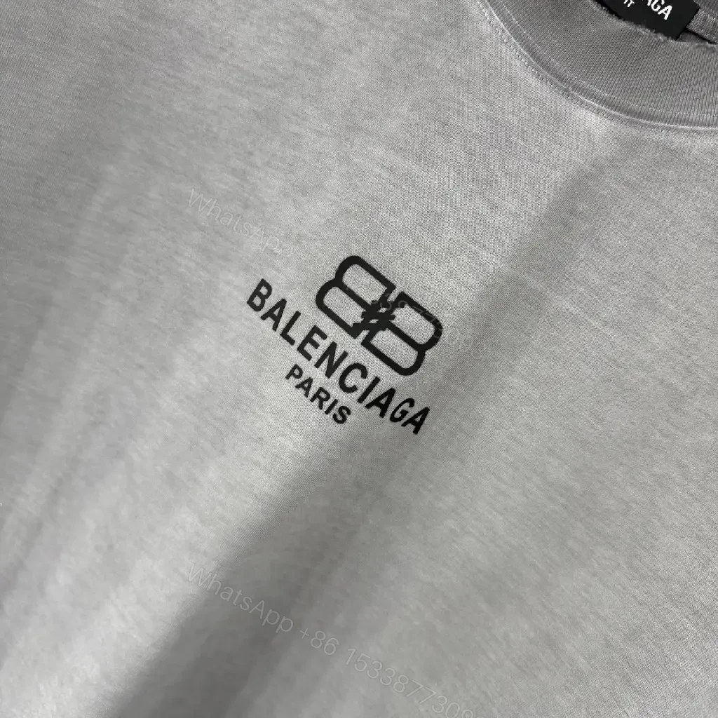 View 3 of Grey + Cotton Blend + Minimalist + Logo-Detail + Tee