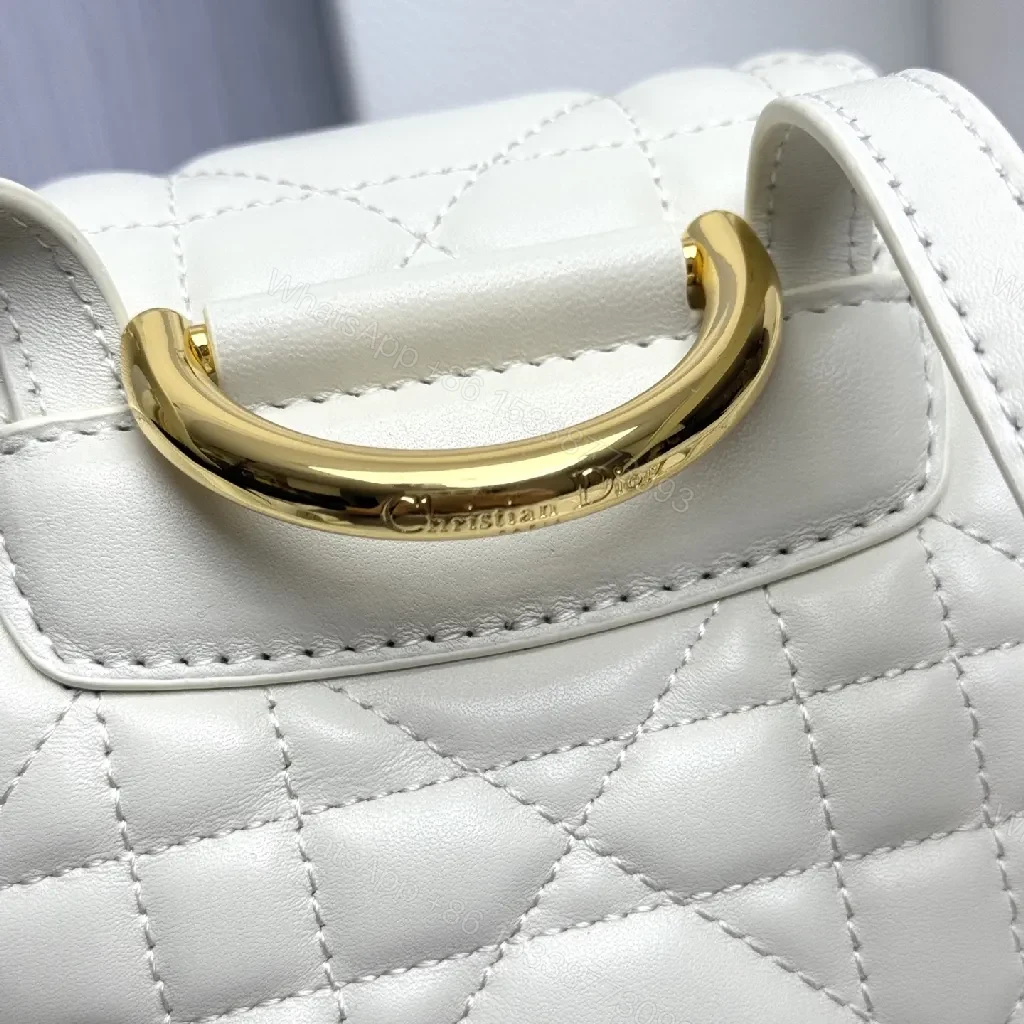 View 8 of Quilted White Mini Backpack with Gold Hardware - Compact Luxury