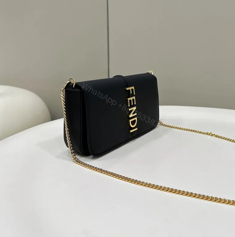 View 4 of Chic Black Leather Shoulder Bag with Gold Chain Accent