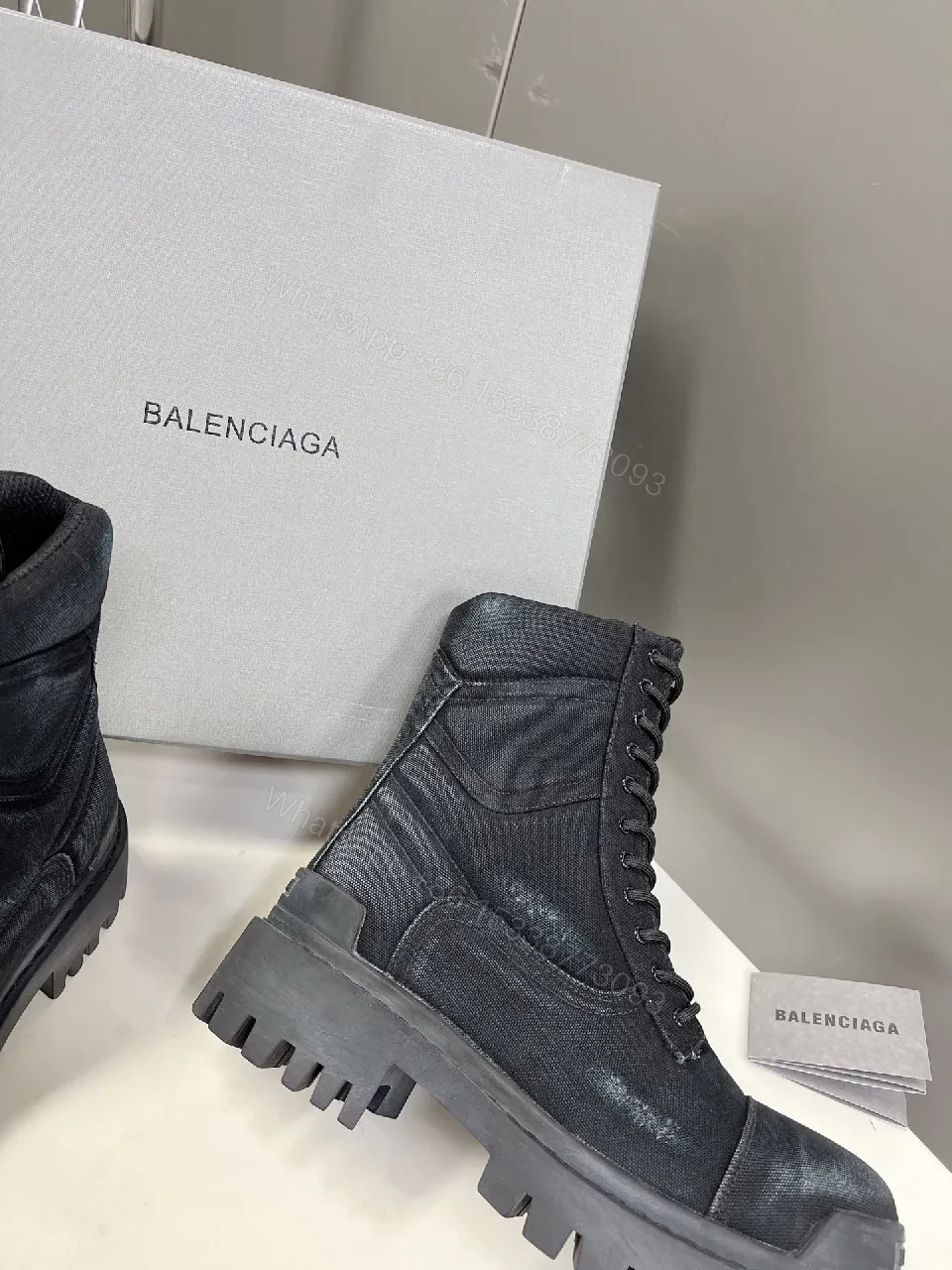 View 9 of Bold Black Combat Boots with Rugged Texture