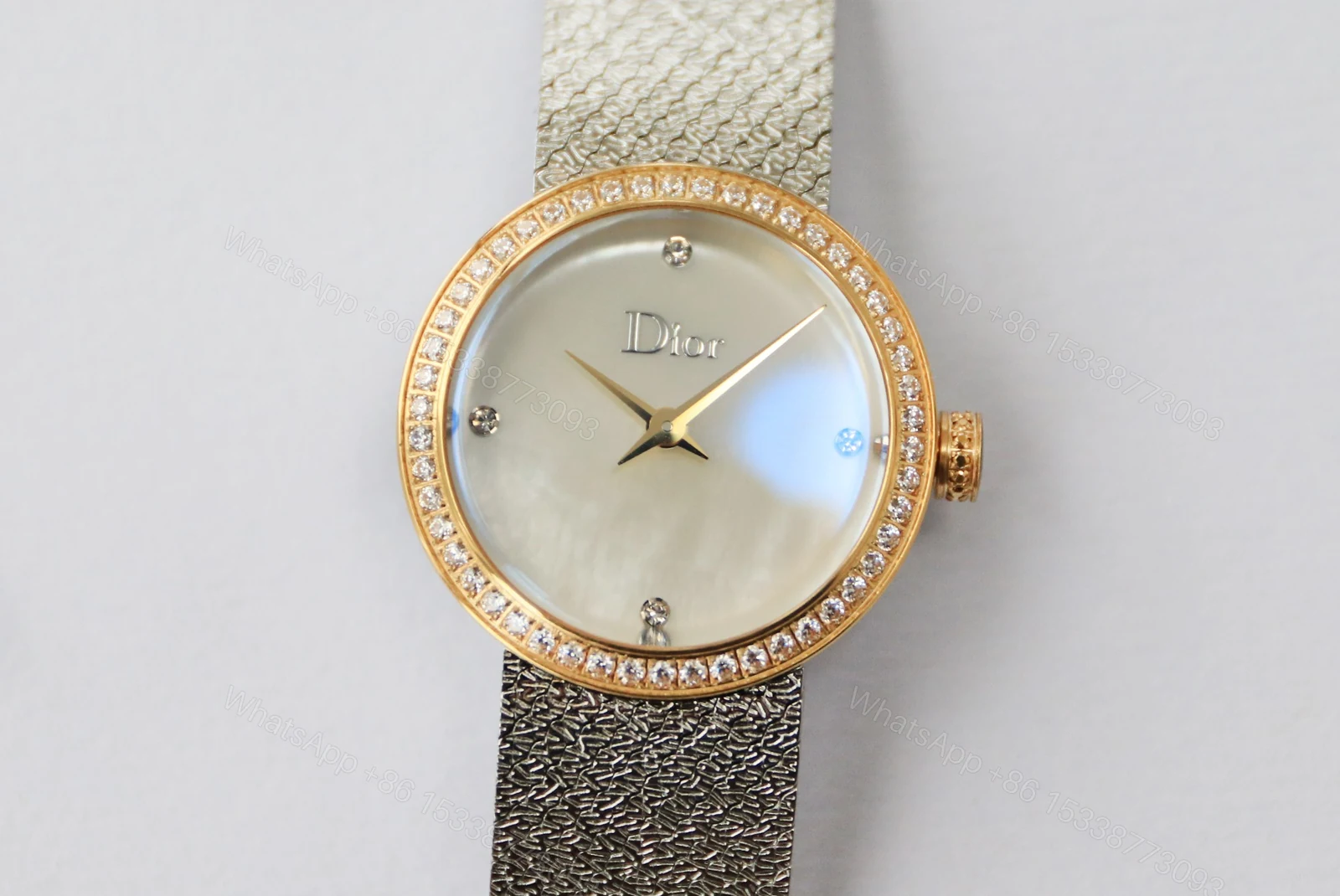 Dior原單珍珠母貝女錶 鑽圈雙色細緻錶帶精品款 — view 1