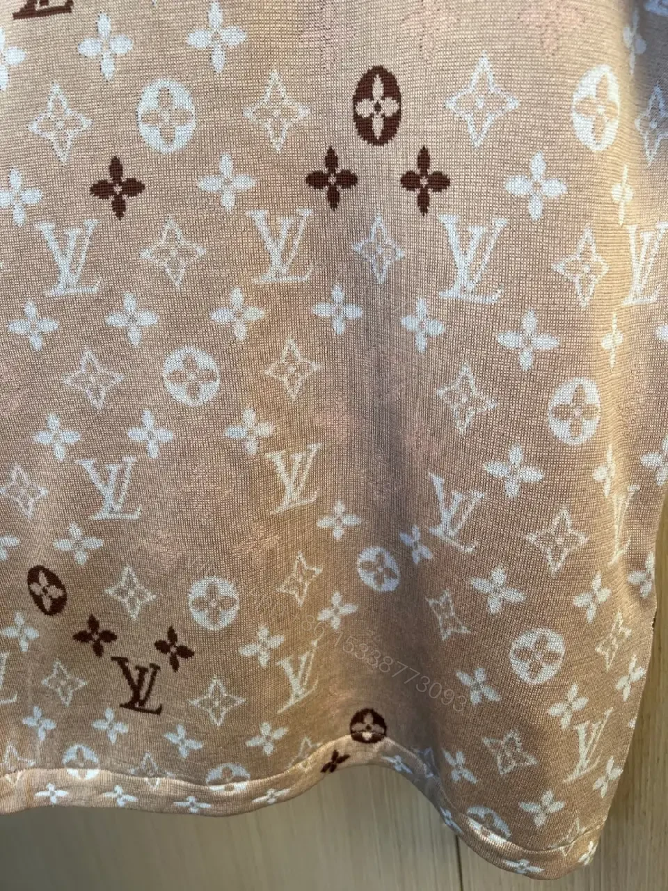 View 2 of Light Beige-Taupe LV Monogram Tee, Relaxed Fit Short Sleeve Crew