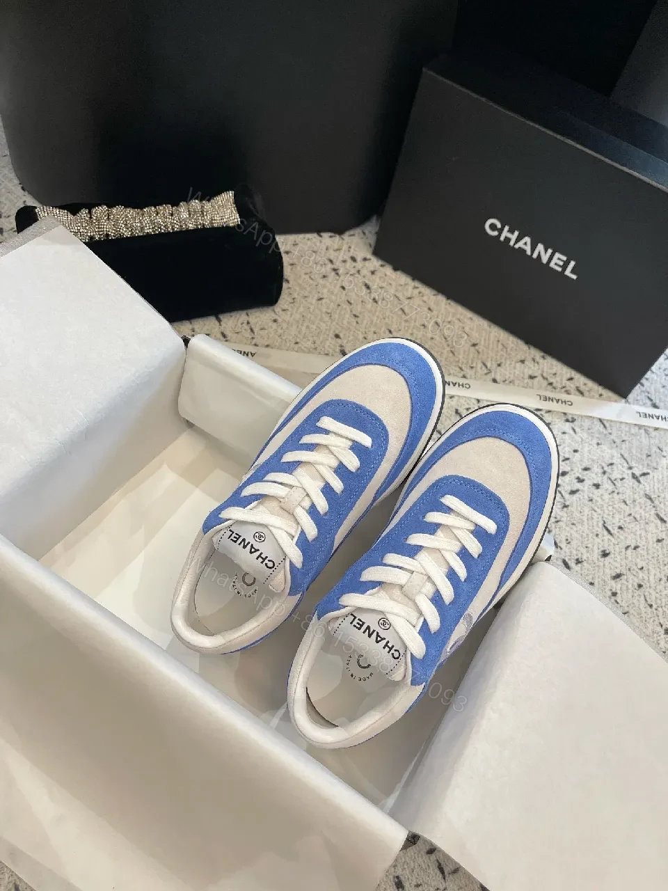 View 2 of Blue Suede & Textile Luxe Sneaker: Modern, Cushioned Comfort