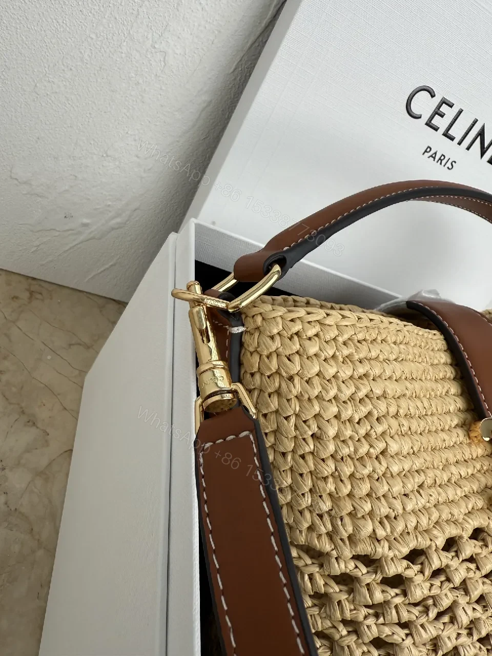 View 8 of Natural Straw Woven Bag, Signature Celine Finish, Lightweight Crossbody