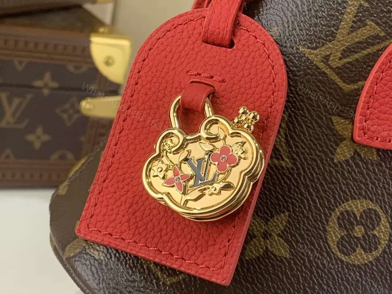 View 3 of Monogram Tote in Red Leather Trim, Structured Luxury Tote