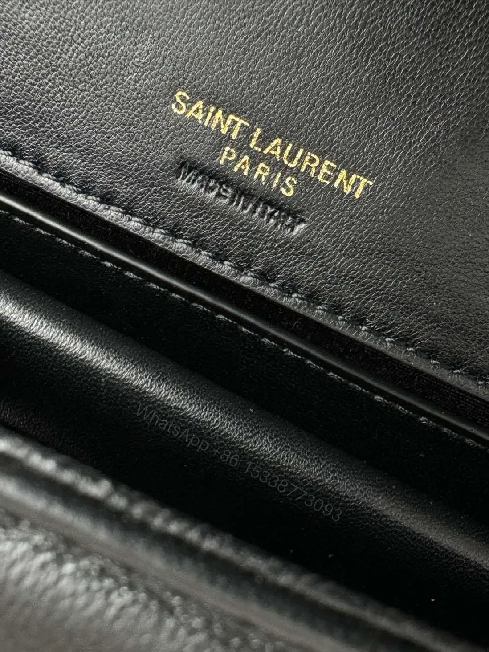 View 9 of Quilted Leather Crossbody Bag with Gold Emblem, Luxury Style