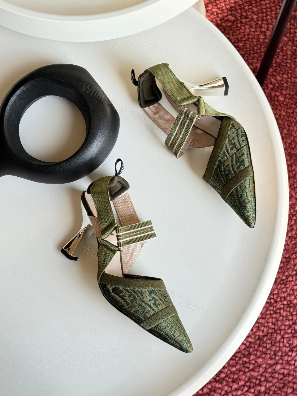 View 6 of Fendi Beige Perforated Leather Colibri Slingback Pumps