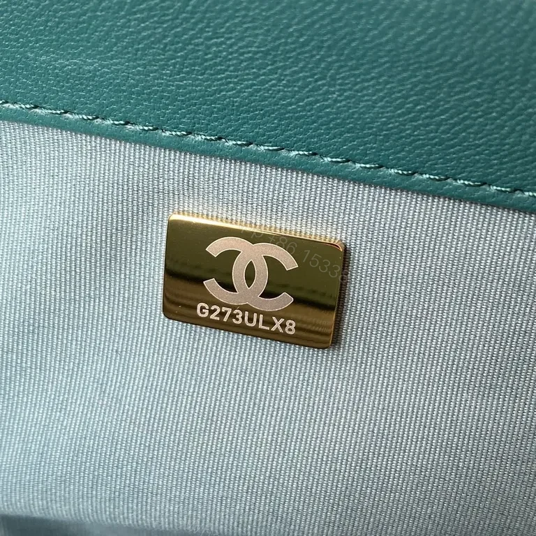 View 8 of Teal Quilted Crossbody: Velvet Calfskin, Gold Accent