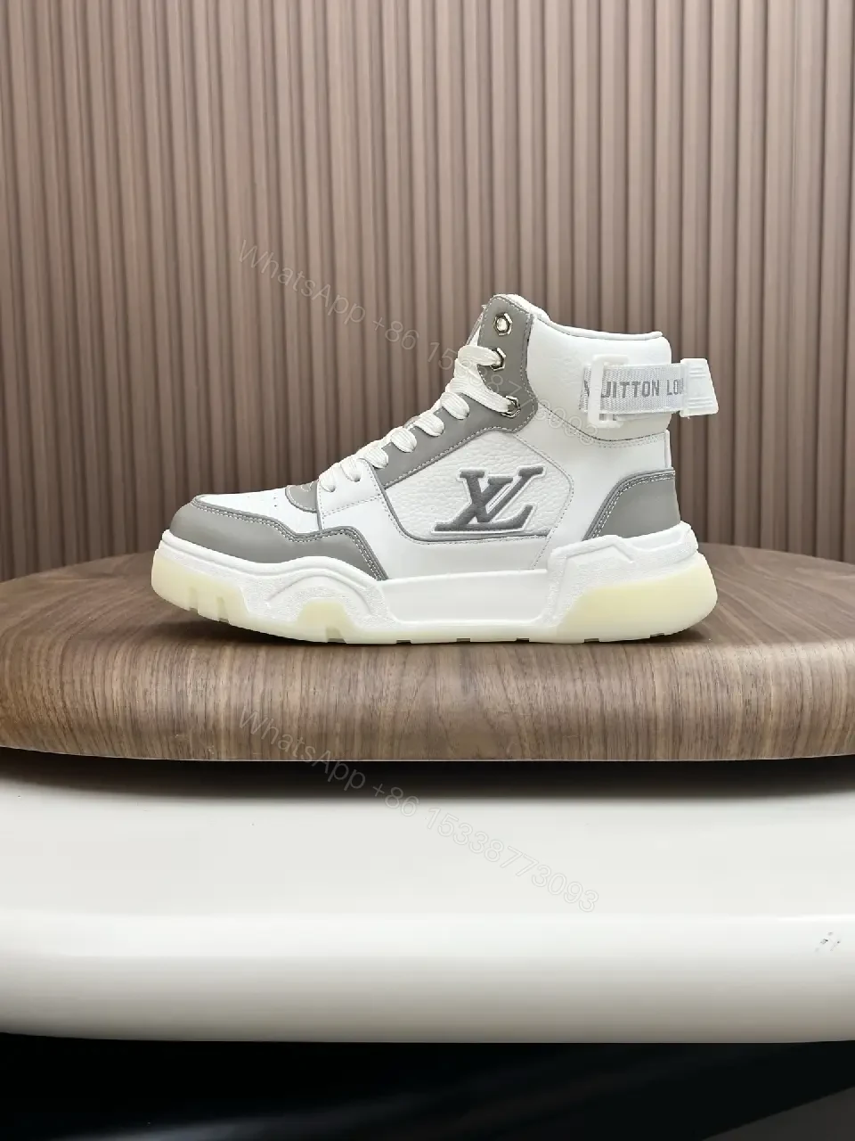View 4 of Grayscale Leather-Blend High-Top Sneaker with Luxe Details