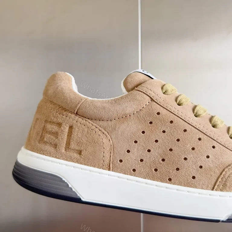 View 8 of Nude Suede Chanel-Inspired Casual Sneakers with Comfort-Boost