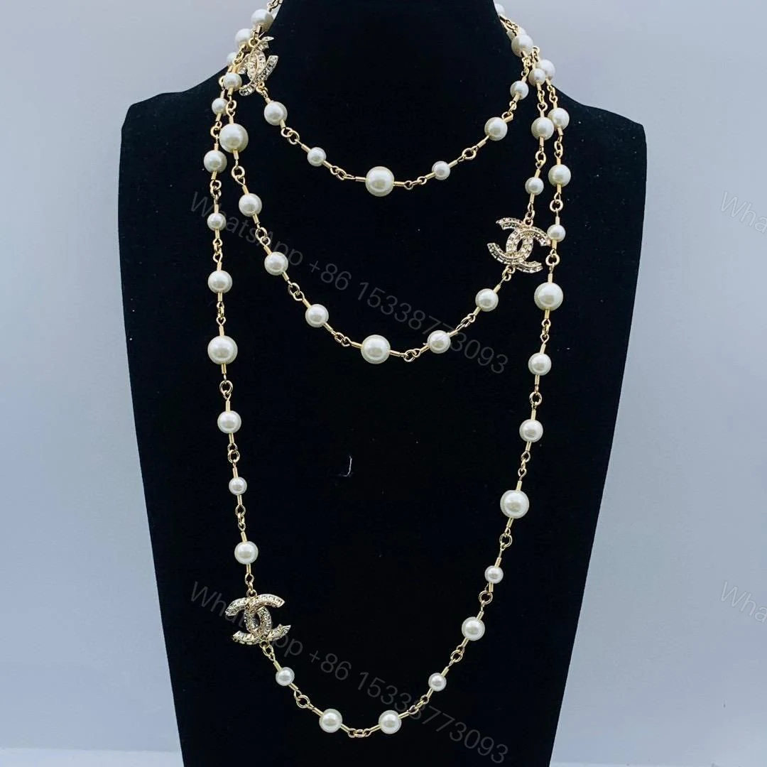 View 2 of Timeless CC Logo pearl crystal necklace