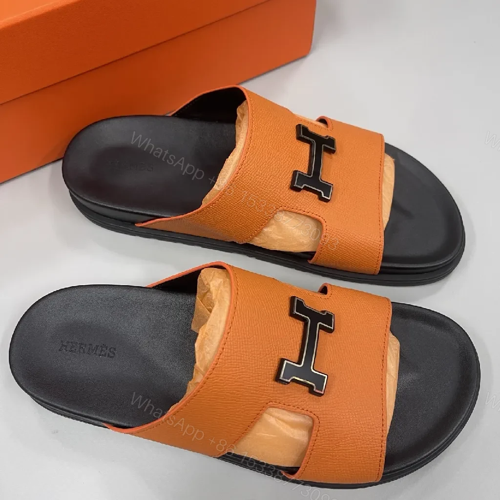 Bright Orange Leather-Style Slide: Luxe Comfort, Open-Back Slide — view 1