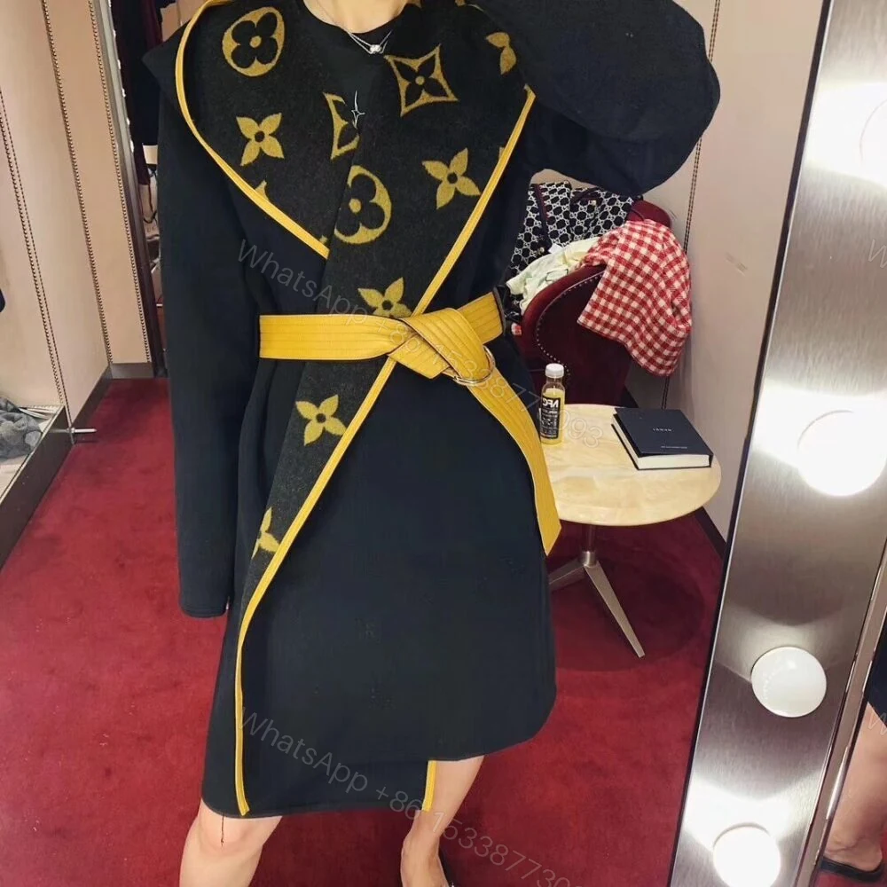 View 4 of Louis Vuitton Hooded Wrap Coat Monogram Wool In Black
