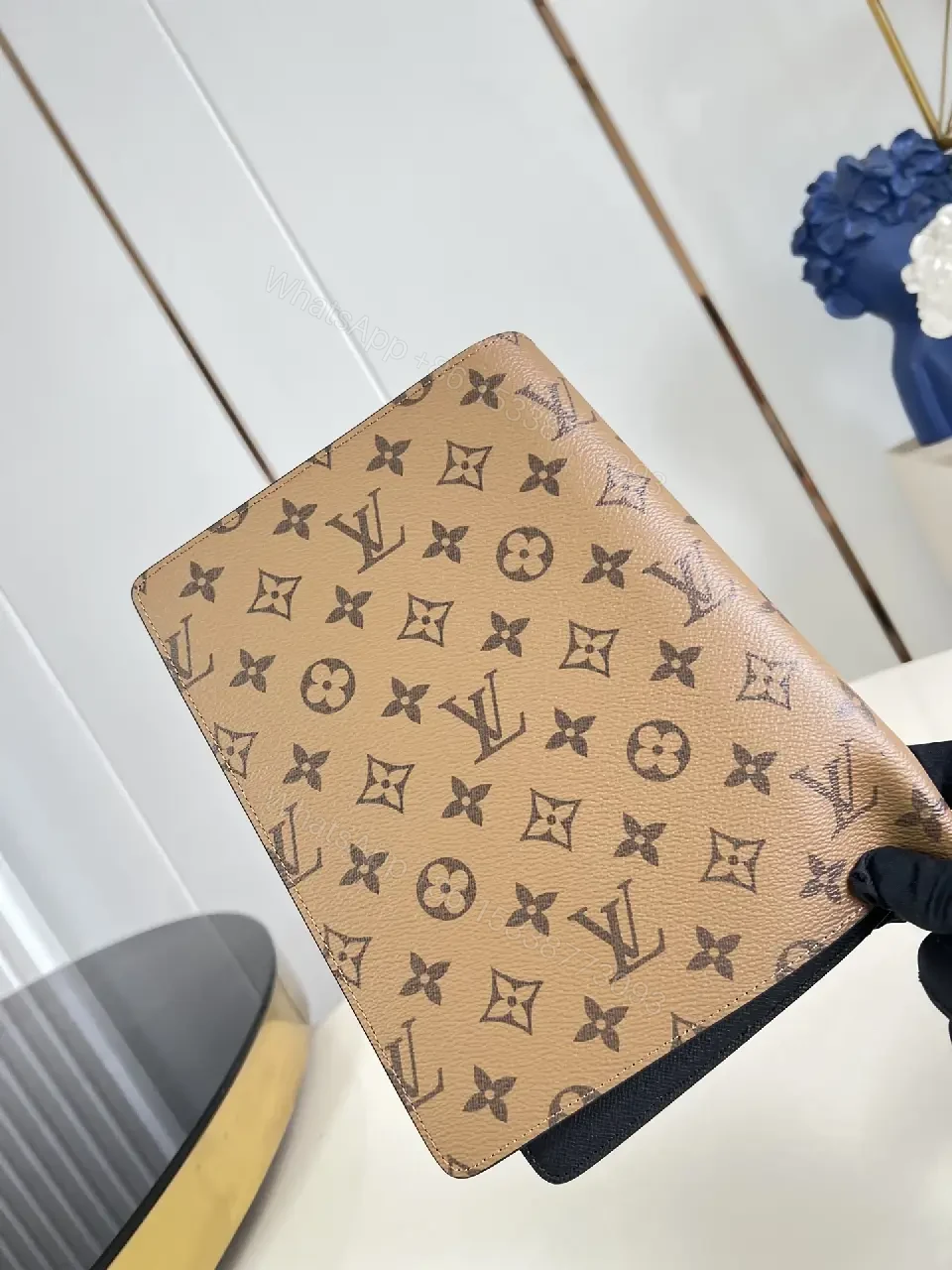View 4 of Brown Monogram Canvas Bifold Wallet with LV Pattern, Vertical Zipless Style