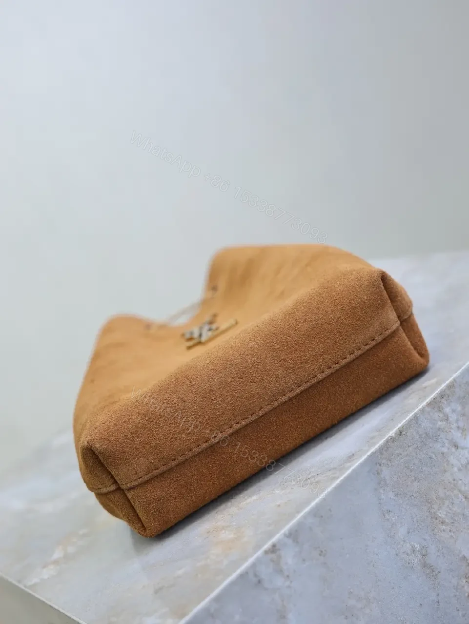 View 10 of Brown suede YSL-inspired shoulder bag with gold-tone chain strap