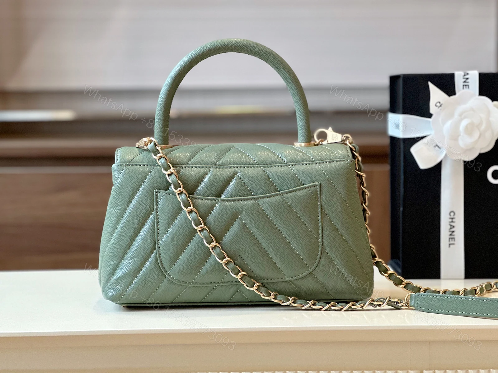View 5 of Chanel Coco Handag V-Shaped Pattern With Lock Gold 25cm