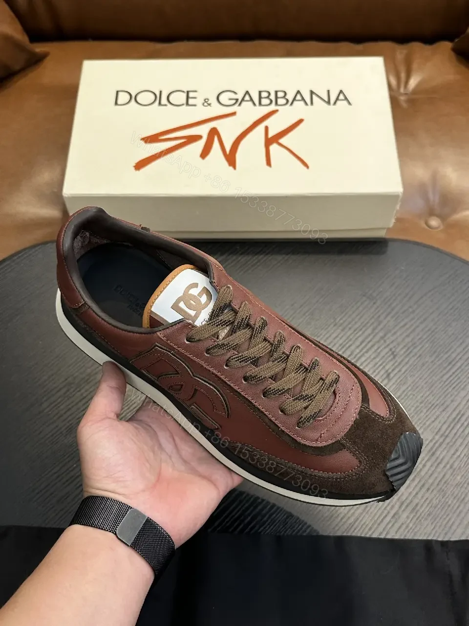 View 2 of Chestnut Patchwork Runner: Leather & Suede, Luxury Sneaker