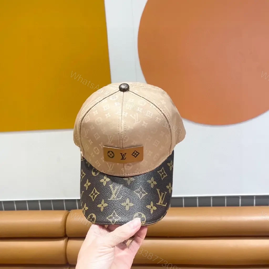 View 6 of Beige Monogram Pattern Cap with Pink Panel, Six-Panel, Leather Patch, Adjustable Back, Luxury Everyday