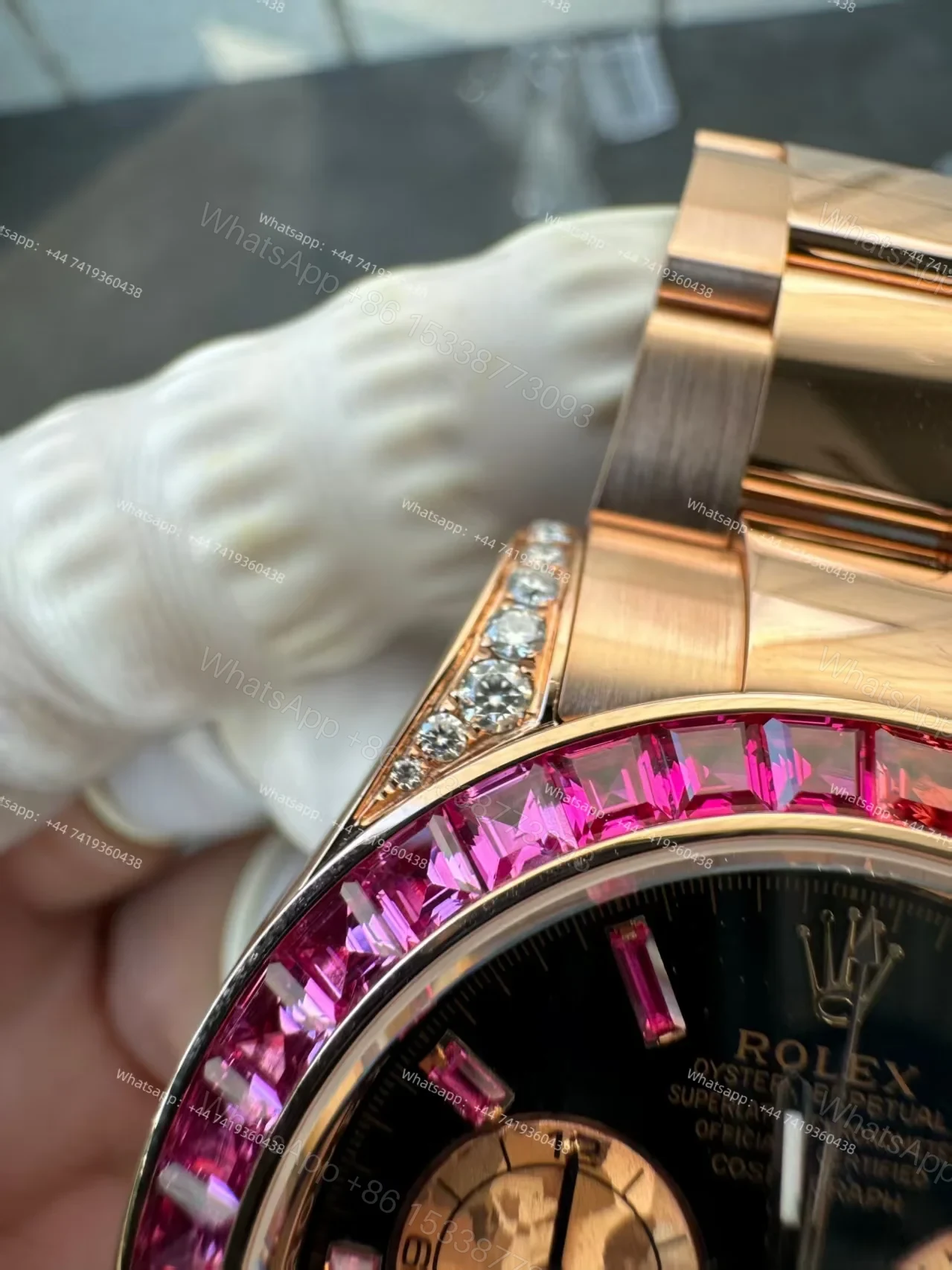 View 10 of Rolex Super Clone Rainbow Daytona 1:1 Replica Watch – 18K Rose Gold