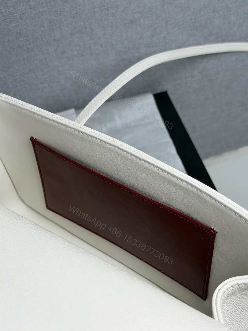 View 2 of Minimalist White Pebble Leather Shoulder Bag with Gold Hardware
