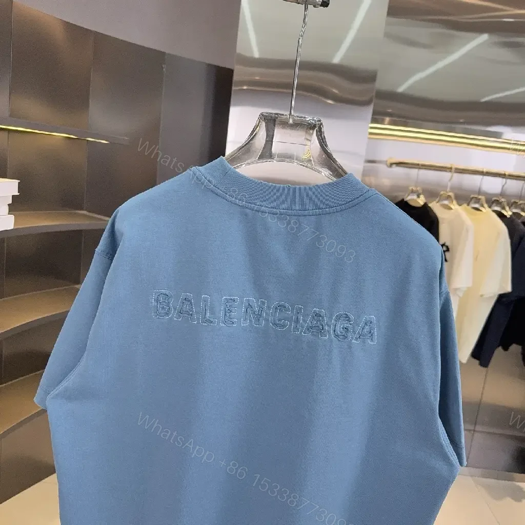 View 3 of Blue Cotton Relaxed Tee, Premium, Everyday Luxury Shirt
