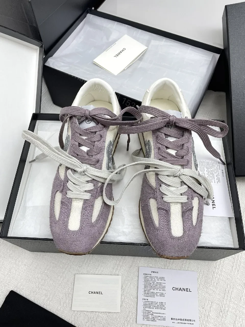Lavender Suede & Cream Knit High-Top Sneakers – Luxury Chic Style — view 1