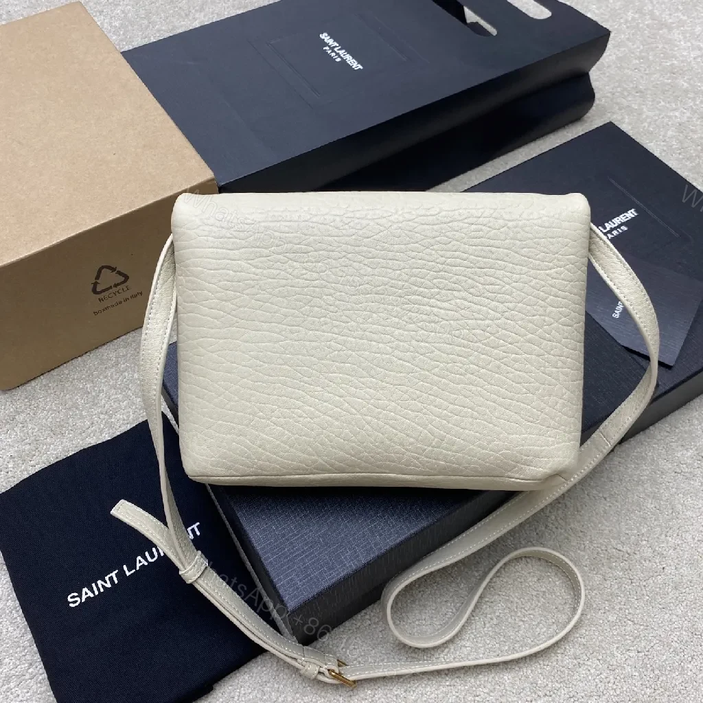 View 5 of Pebble Leather Crossbody with Gold Monogram Front Flap Bag
