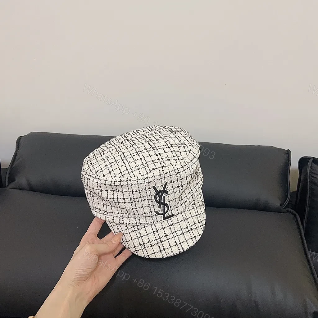 View 8 of Textured Bouclé Knit Cap with Signature Emblem, Modern Tweed Style