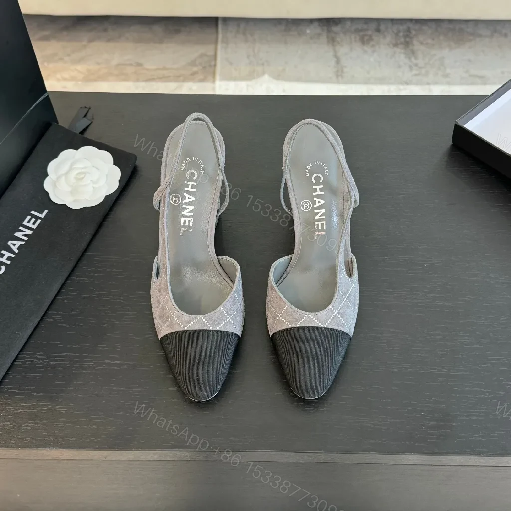 View 8 of Plaid-Embellished Suede Slingbacks with Block Heel