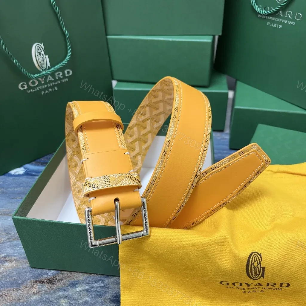 Yellow Leather Belt with Signature Pattern, Premium Craftsmanship, Modern Style, Adjustable Comfort — view 1