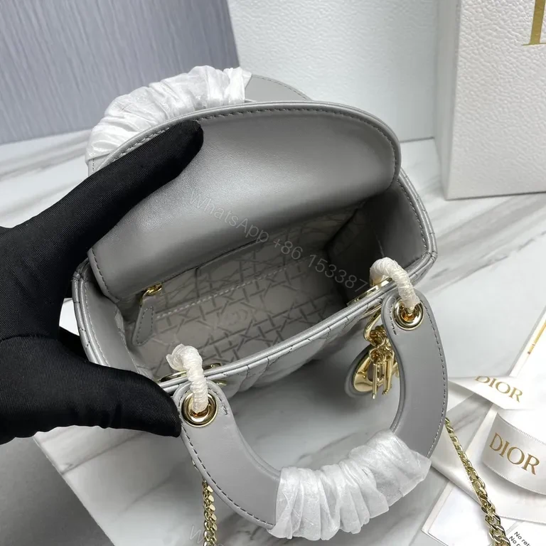 View 9 of Grey Quilted Charm Mini Handbag: Couture-Grade Luxury Bag