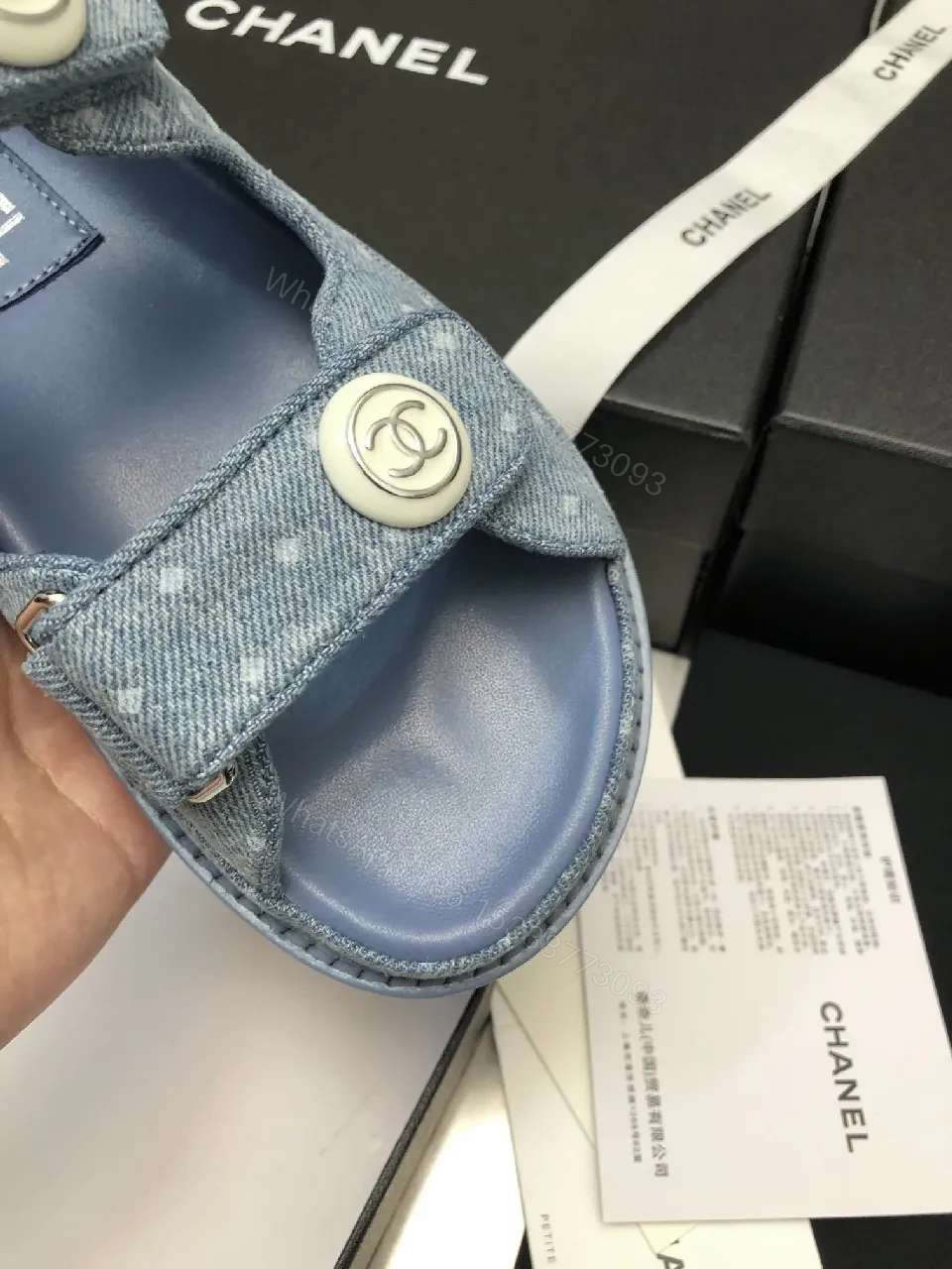 View 2 of Denim-Texture Sandals: Luxe Chanel-Inspired Everyday Comfort