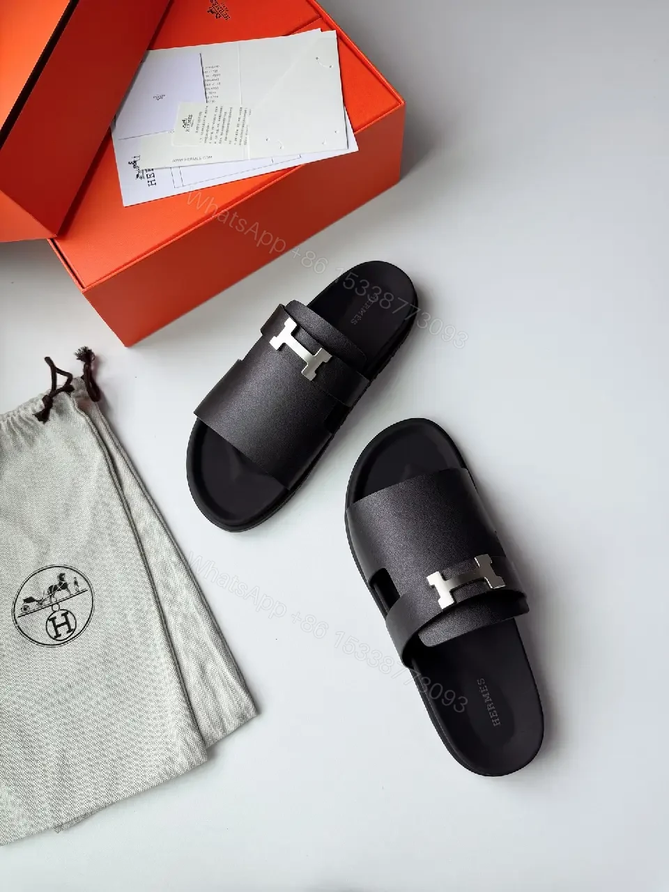 View 11 of Black Leather Slide Metal Buckle Modern Comfort Fit Sandals