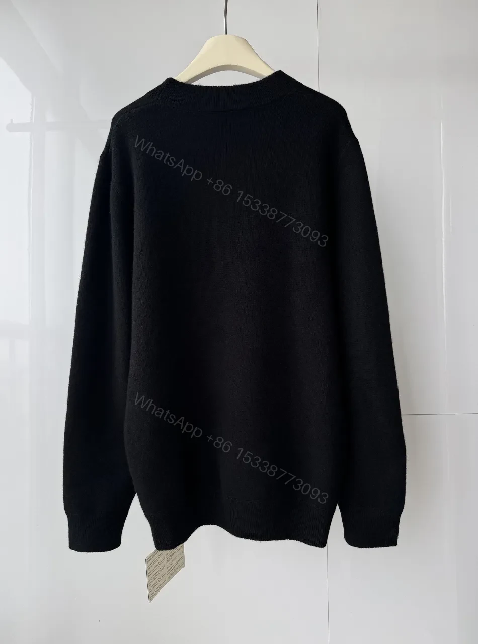 View 7 of Black Wool-Blend Knit Sweater Crest Embroidery Version