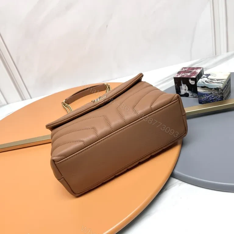 View 9 of Chic Quilted Leather Crossbody: Warm Brown & Gold Chain