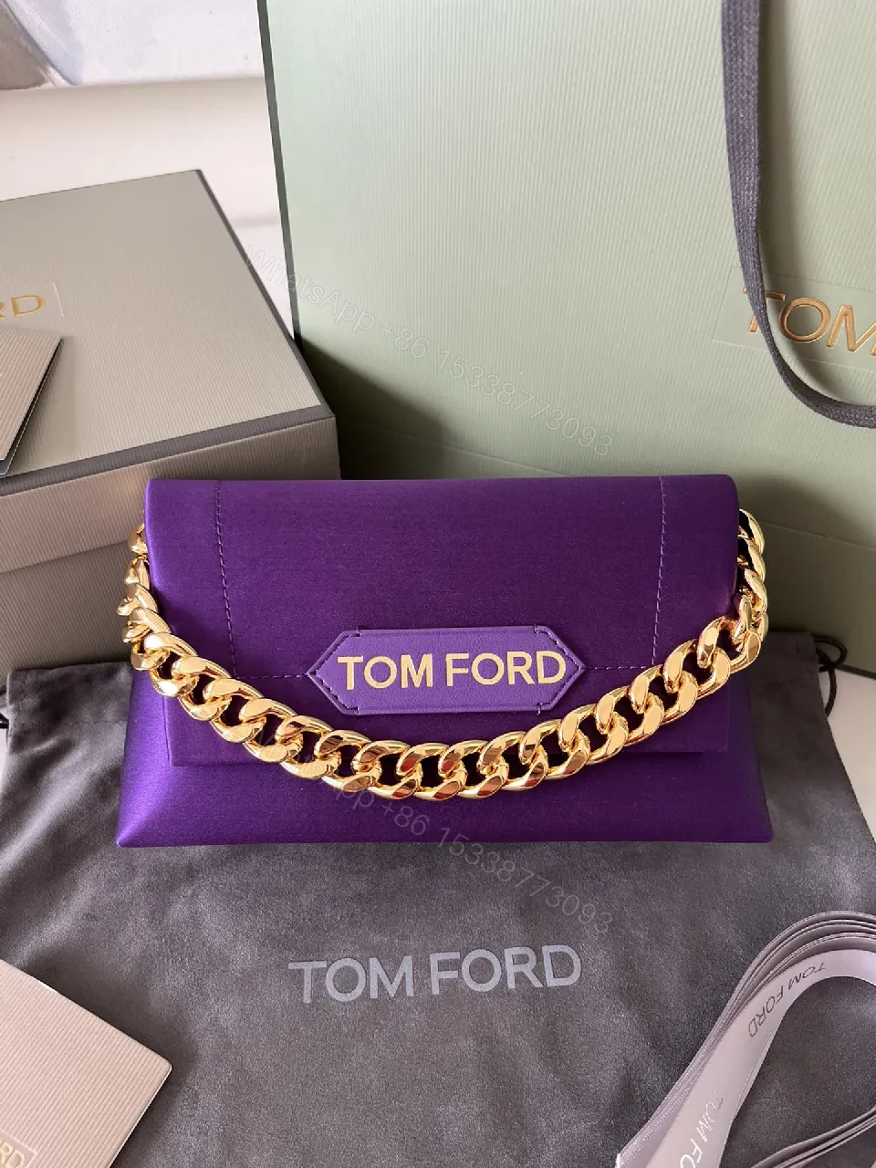 View 6 of Purple Velvet Clutch with Gold Chain – Luxe Evening Accessory