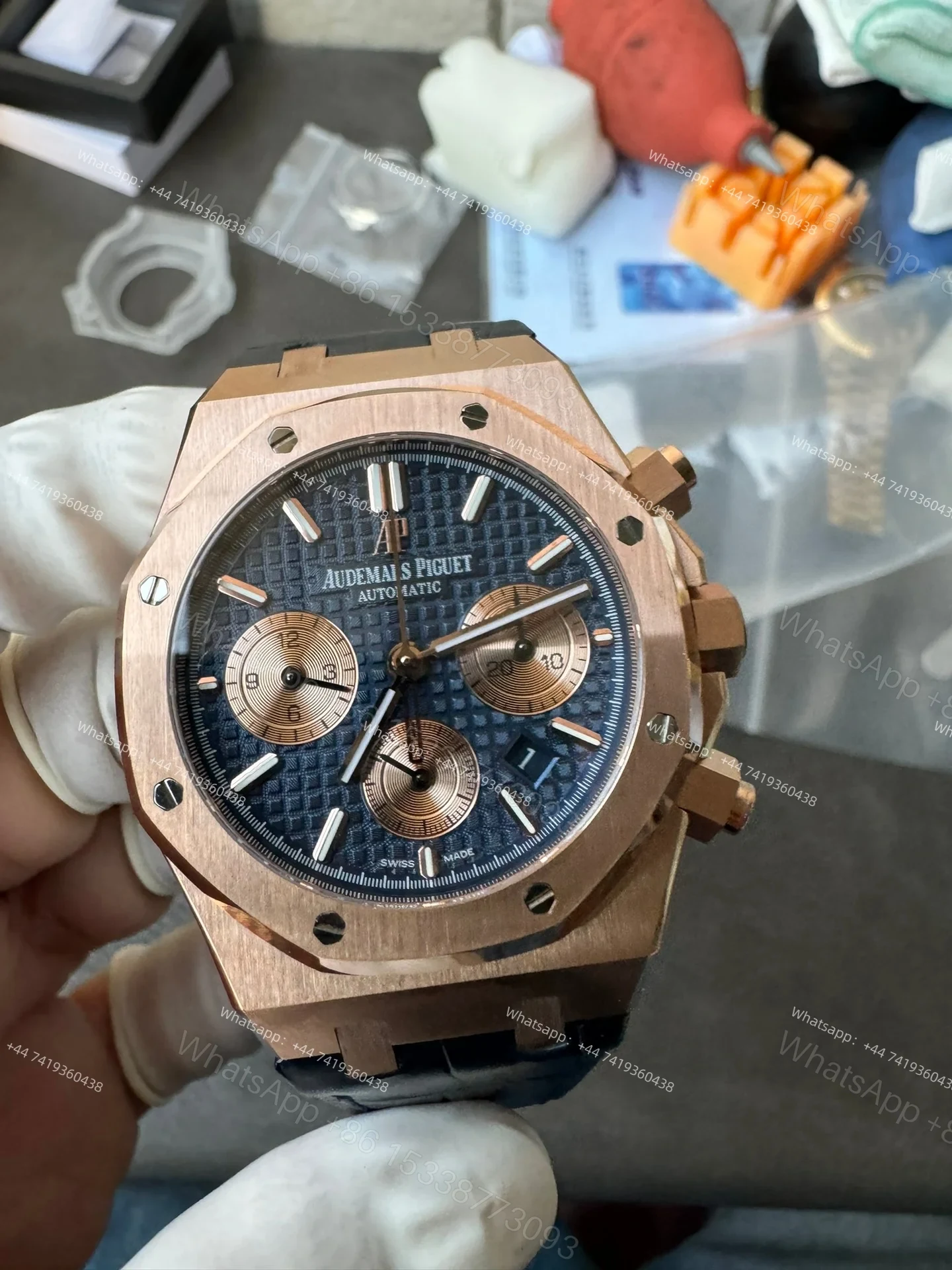 View 3 of Audemars Piguet Super Clone Royal Oak Rose Gold Blue Dial 26331OR Chronograph