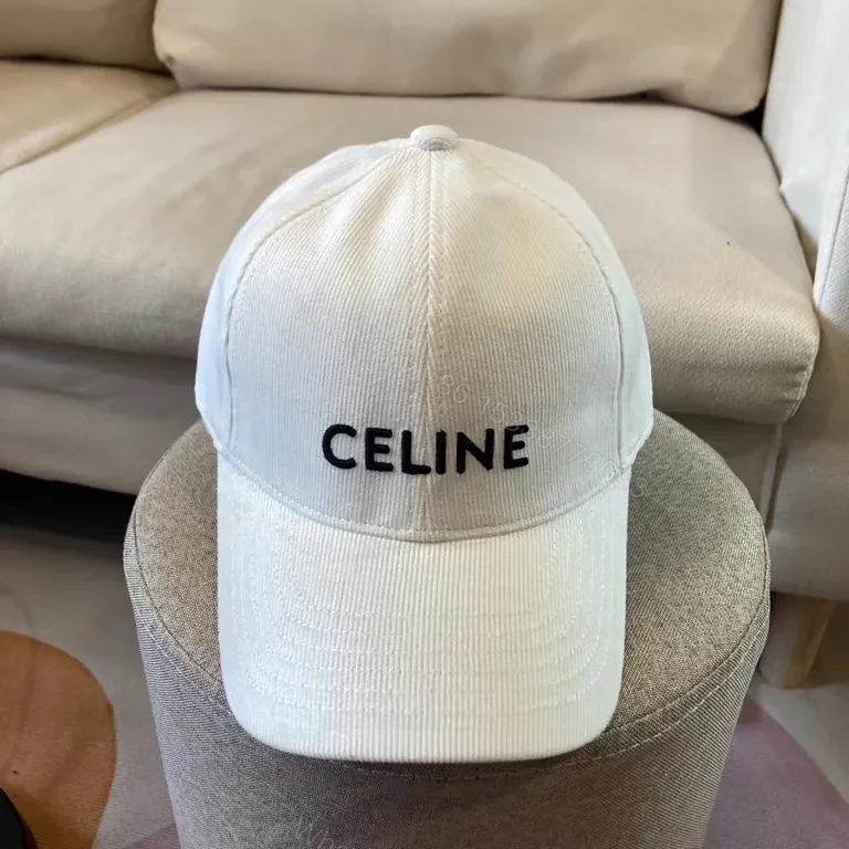 View 8 of CELINE Black Corduroy Cap with White Monogram Logo